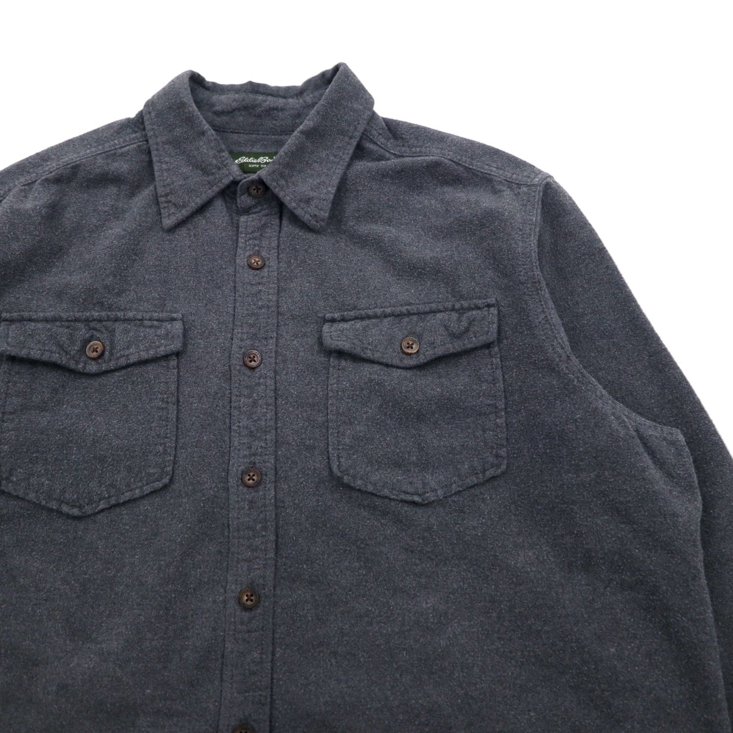 Eddie Bauer シャモアクロスシャツ フランネル ワークシャツ L グレー コットン ダブルポケット