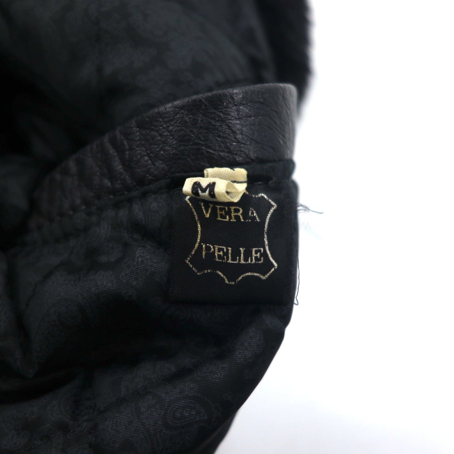 90年代 VERA PELLE ダブルブレスト レザージャケット M ブラック レザー ファー 裏地ペイズリー 襟アクリルファー
