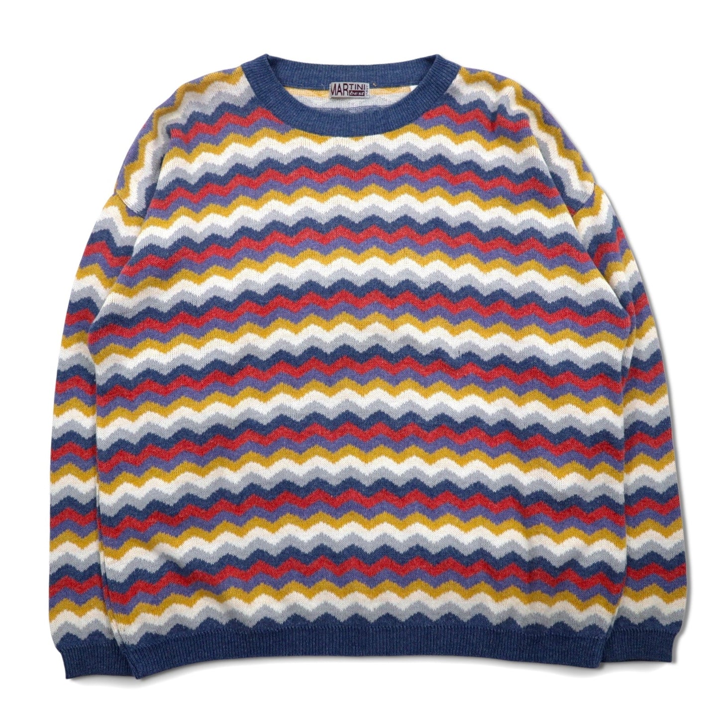 Vintage 90s Italy Made Retro Zigzag Pattern Sweater MARTINI コットン ニット L マルチカラー ボーダー