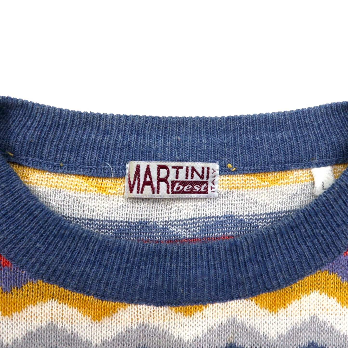Vintage 90s Italy Made Retro Zigzag Pattern Sweater MARTINI コットン ニット L マルチカラー ボーダー