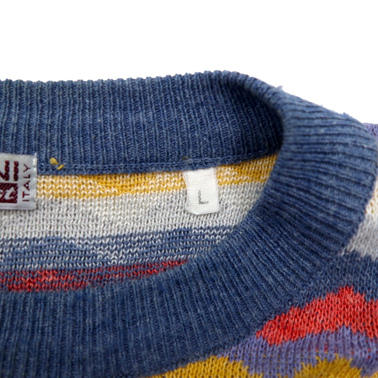 Vintage 90s Italy Made Retro Zigzag Pattern Sweater MARTINI コットン ニット L マルチカラー ボーダー