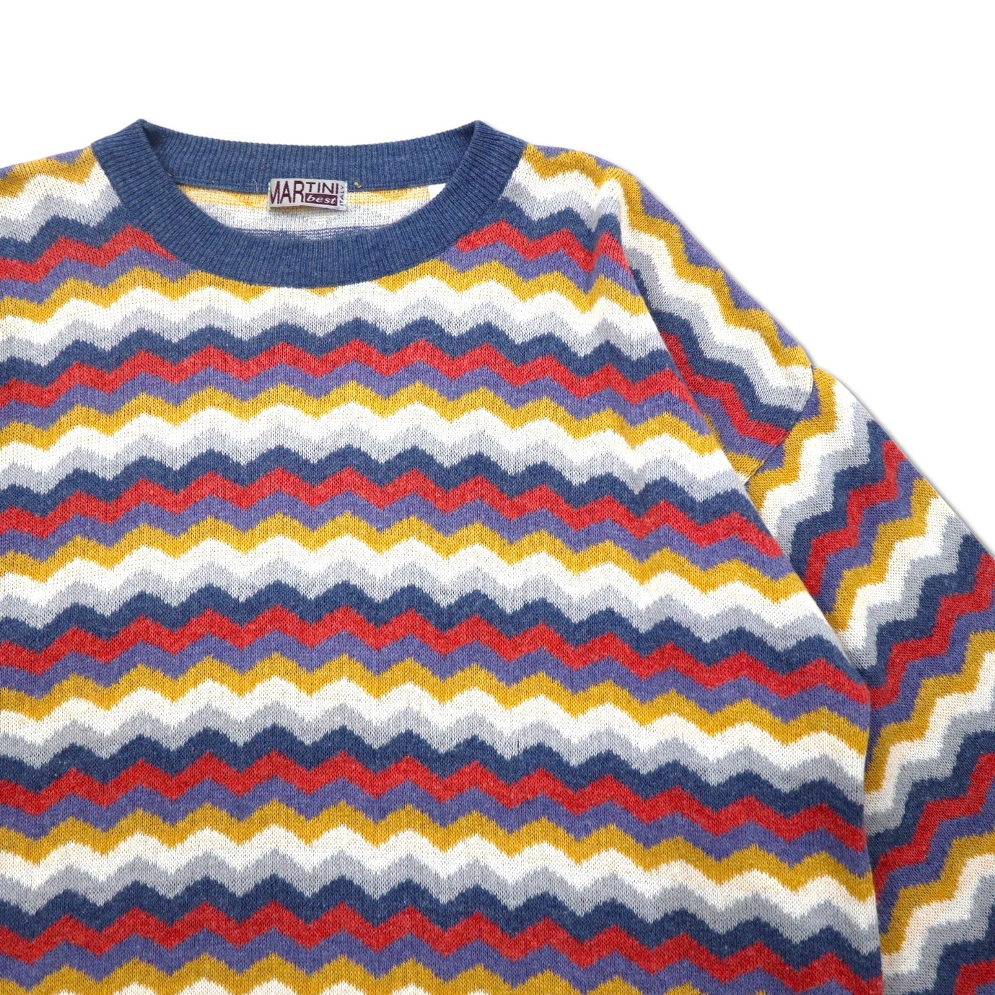 Vintage 90s Italy Made Retro Zigzag Pattern Sweater MARTINI コットン ニット L マルチカラー ボーダー