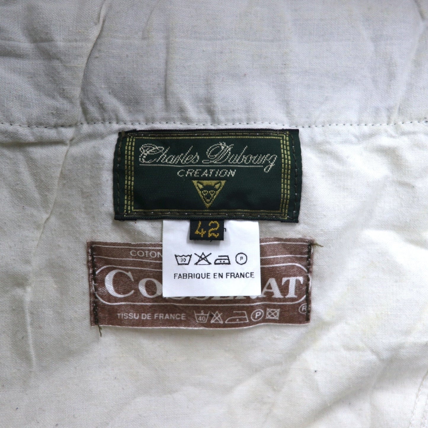 フランス製 80年代 Charles Dubourg テーパード コーデュロイパンツ L カーキ コットン COSSERAT 裾ジップ レザー パイピング DMCジップ