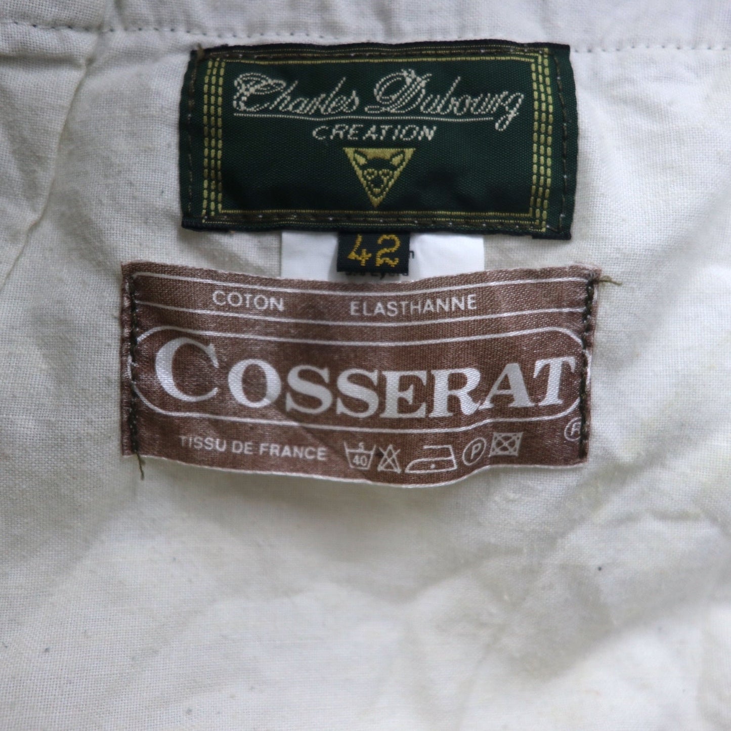 フランス製 80年代 Charles Dubourg テーパード コーデュロイパンツ L カーキ コットン COSSERAT 裾ジップ レザー パイピング DMCジップ