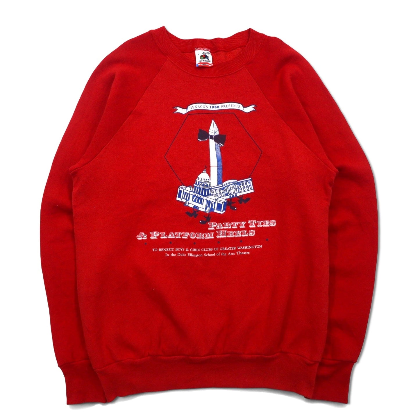 FRUIT OF THE LOOM 80年代 USA製 プリント スウェット L レッド コットン 裏起毛