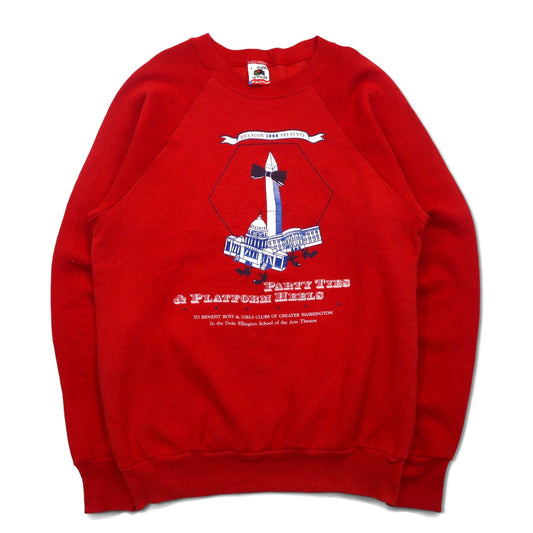 FRUIT OF THE LOOM 80年代 USA製 プリント スウェット L レッド コットン 裏起毛