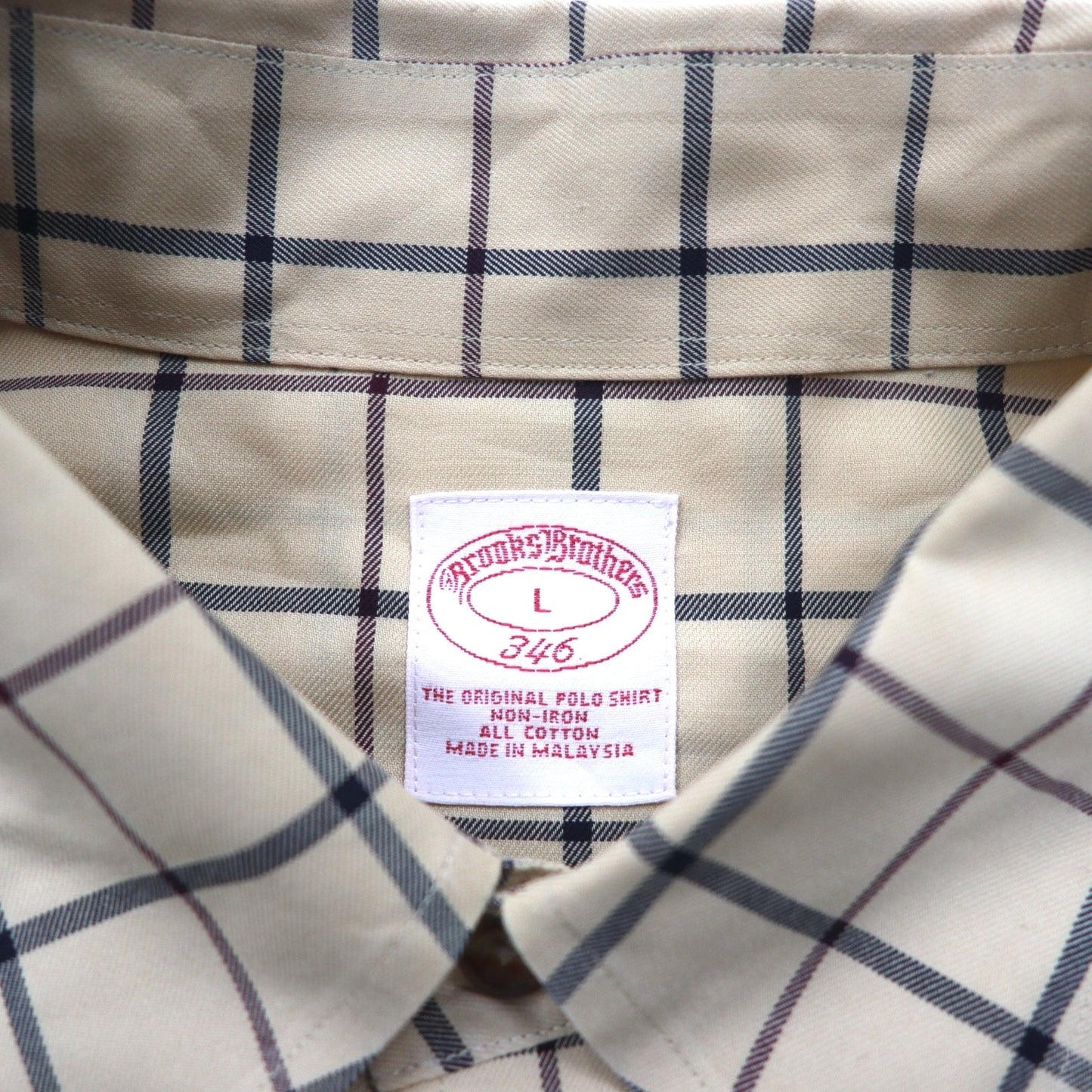 Brooks Brothers ウィンドペンチェック ボタンダウンシャツ L ベージュ コットン ノンアイロン