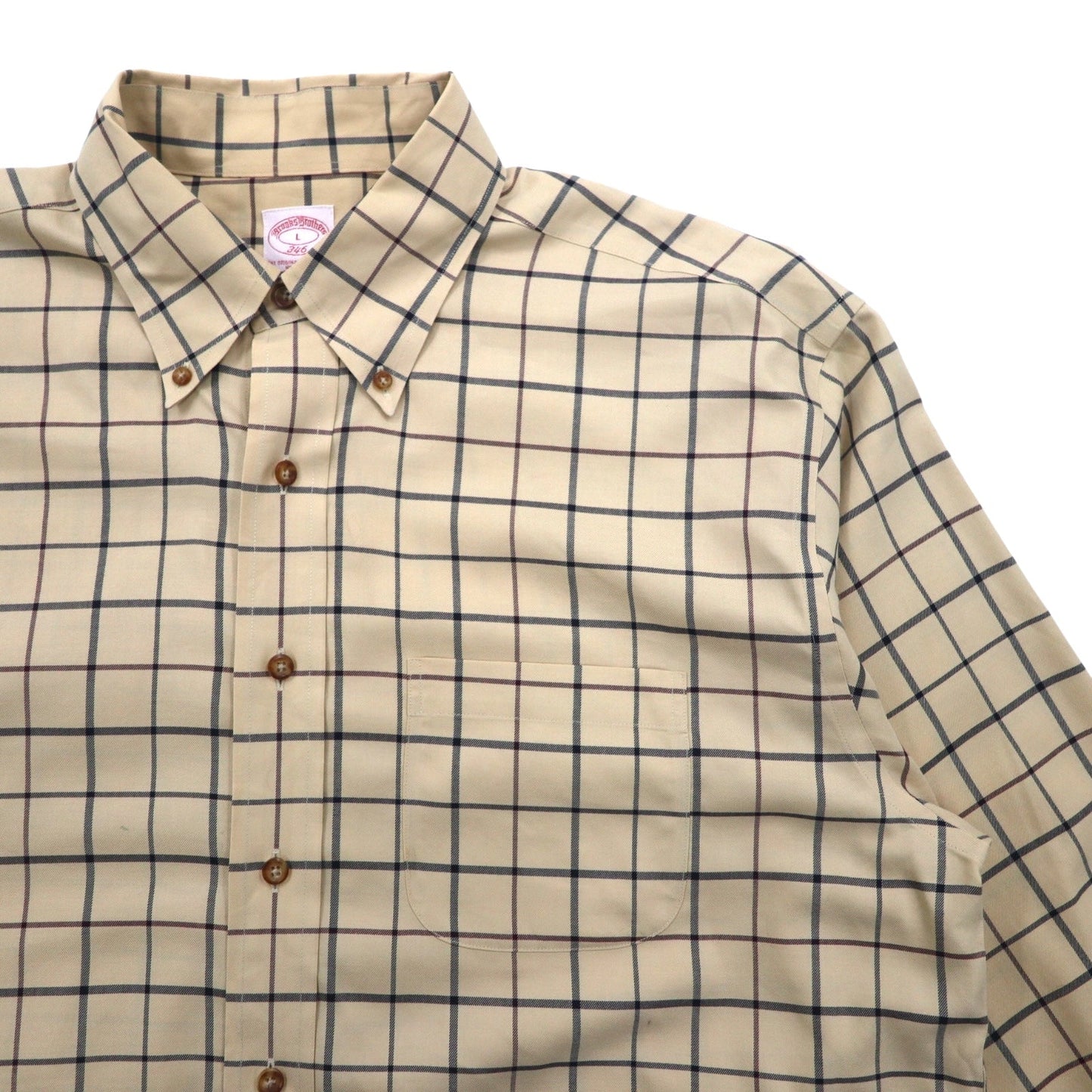 Brooks Brothers ウィンドペンチェック ボタンダウンシャツ L ベージュ コットン ノンアイロン
