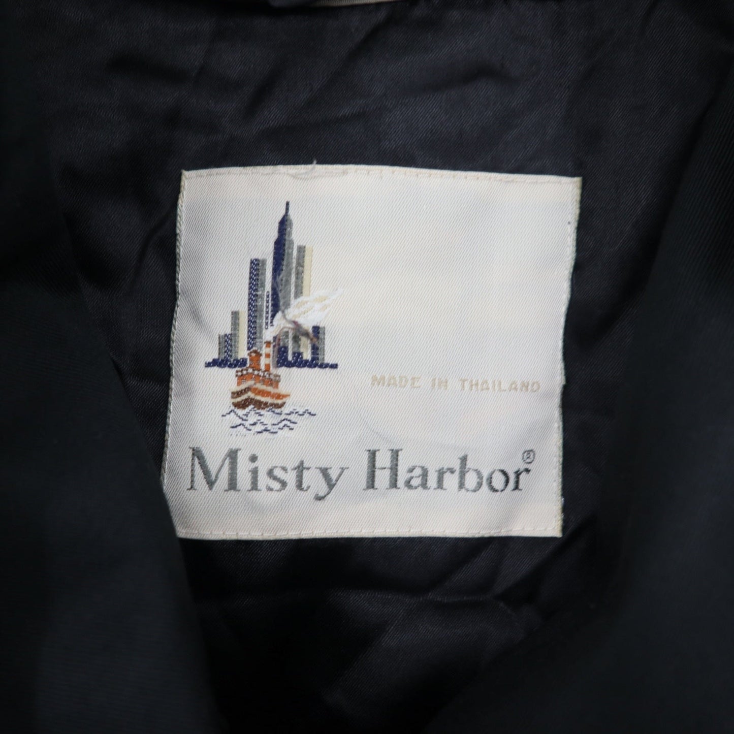 90s Vintage Trench Double-Breasted Coat Misty Harbor トレンチコート M ブラック コットン チェックライナー着脱式 ベルト付き