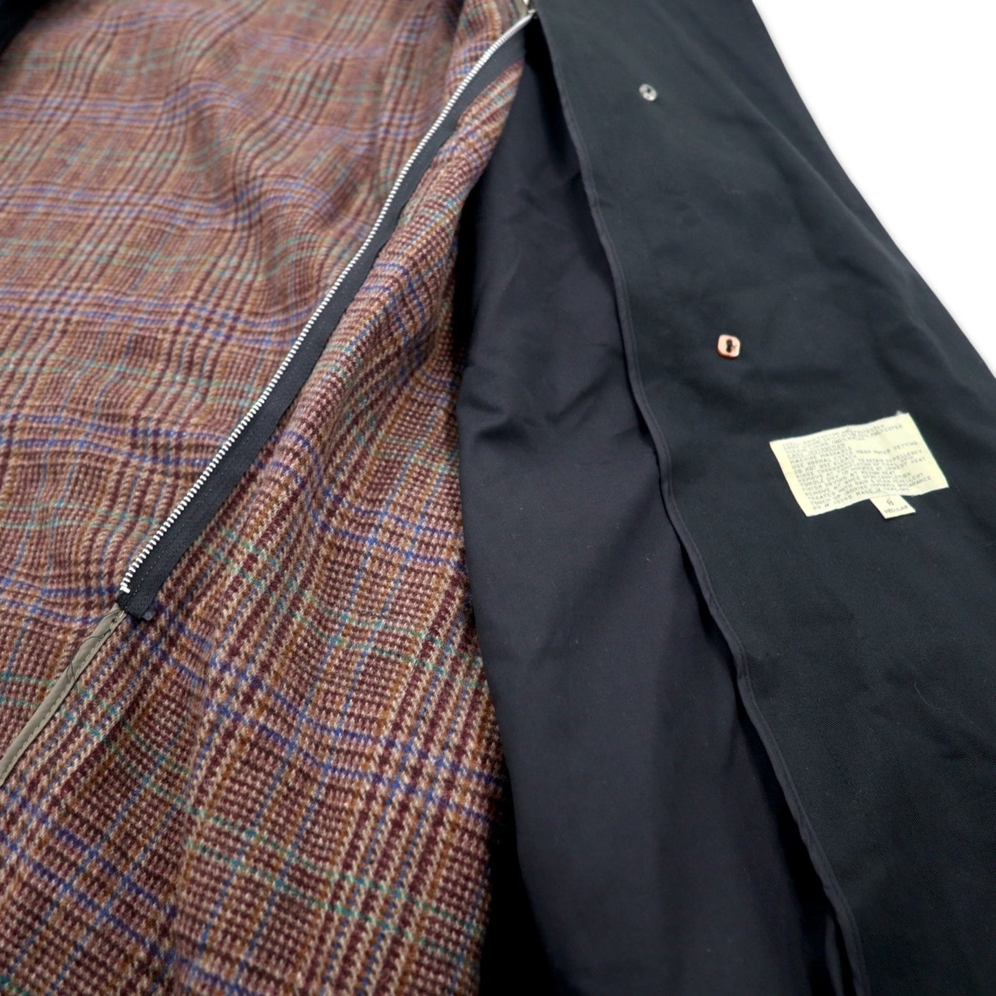 90s Vintage Trench Double-Breasted Coat Misty Harbor トレンチコート M ブラック コットン チェックライナー着脱式 ベルト付き