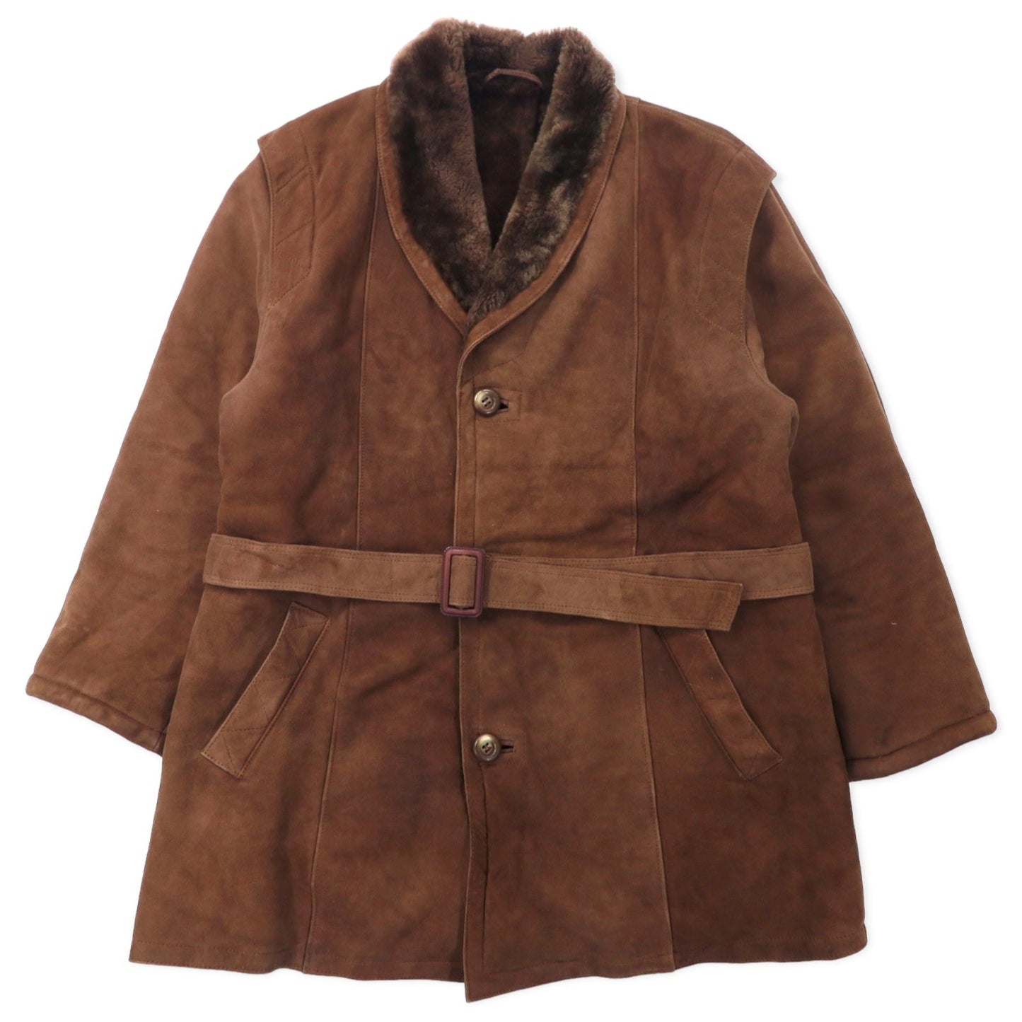 GENUINE SHEARLING スペイン製 80年代 ショールカラー ムートンステンカラーコート L ブラウン 羊革