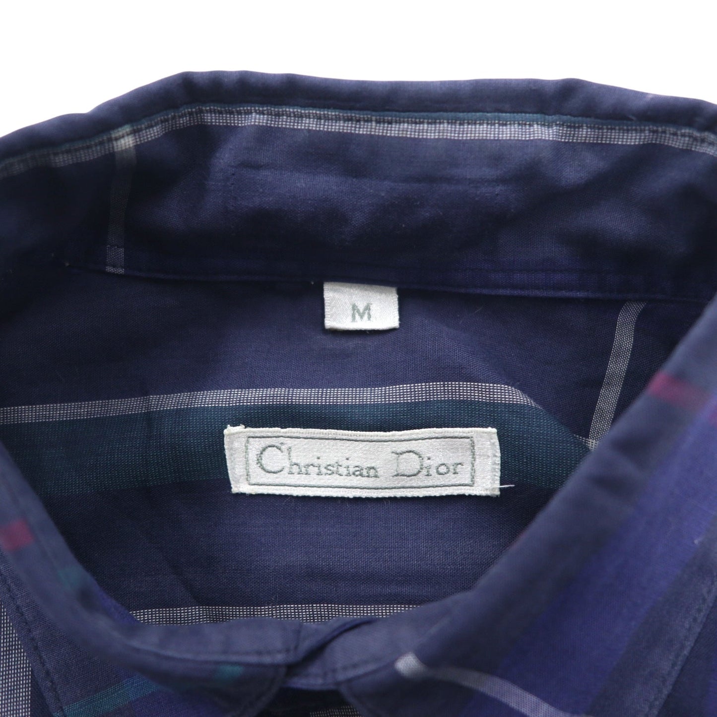 Christian Dior オールド ボタンダウンシャツ M ネイビー コットン チェック