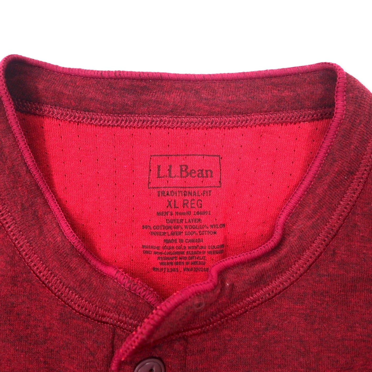 L.L.Bean カナダ製 ヘンリーネック ロングスリーブ Tシャツ ロンT XL ボルドー コットン TRADITIONAL FIT