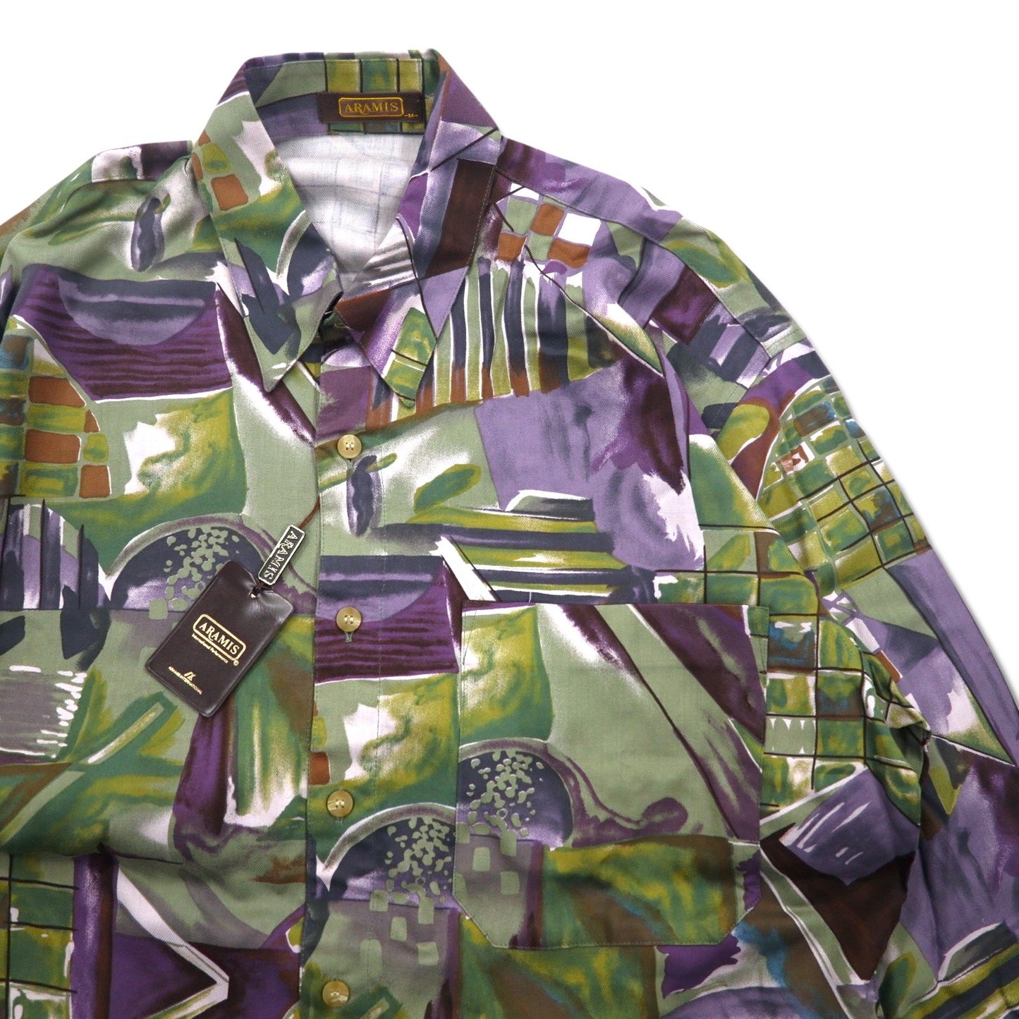 Vintage Japan Made Shirt ARAMIS 総柄 ポリシャツ M マルチカラー アート ポリノジック 未使用品