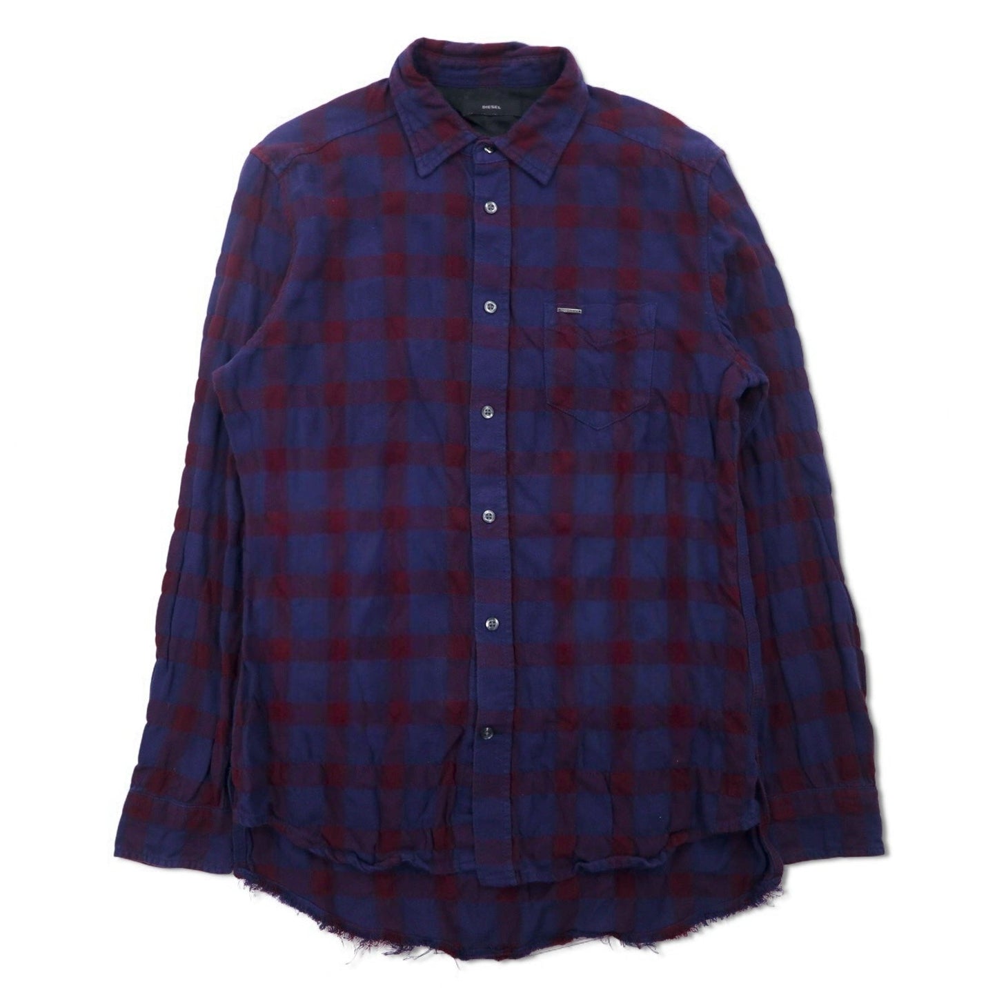 DIESEL カットオフ グランジ チェックシャツ M ネイビー パープル ユーズド加工