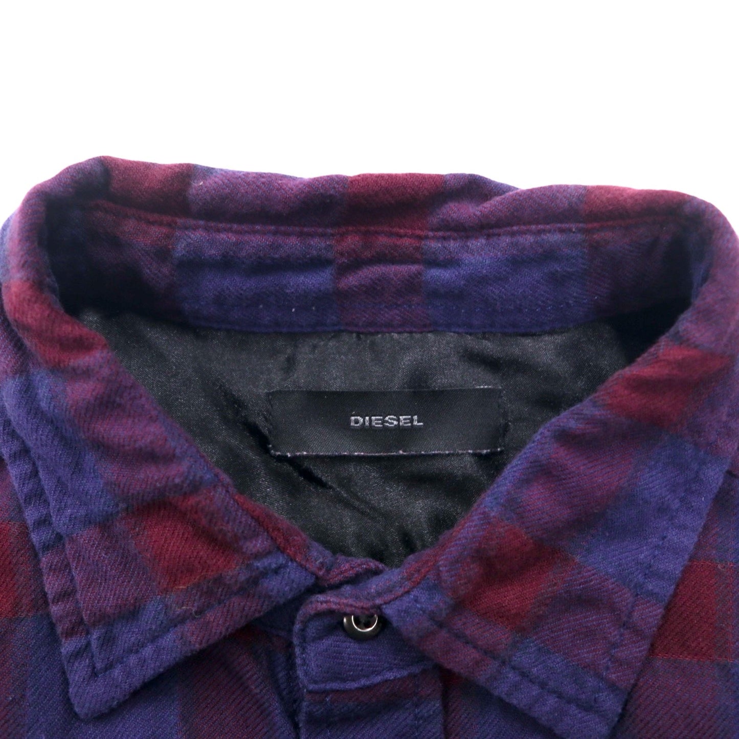 DIESEL カットオフ グランジ チェックシャツ M ネイビー パープル ユーズド加工