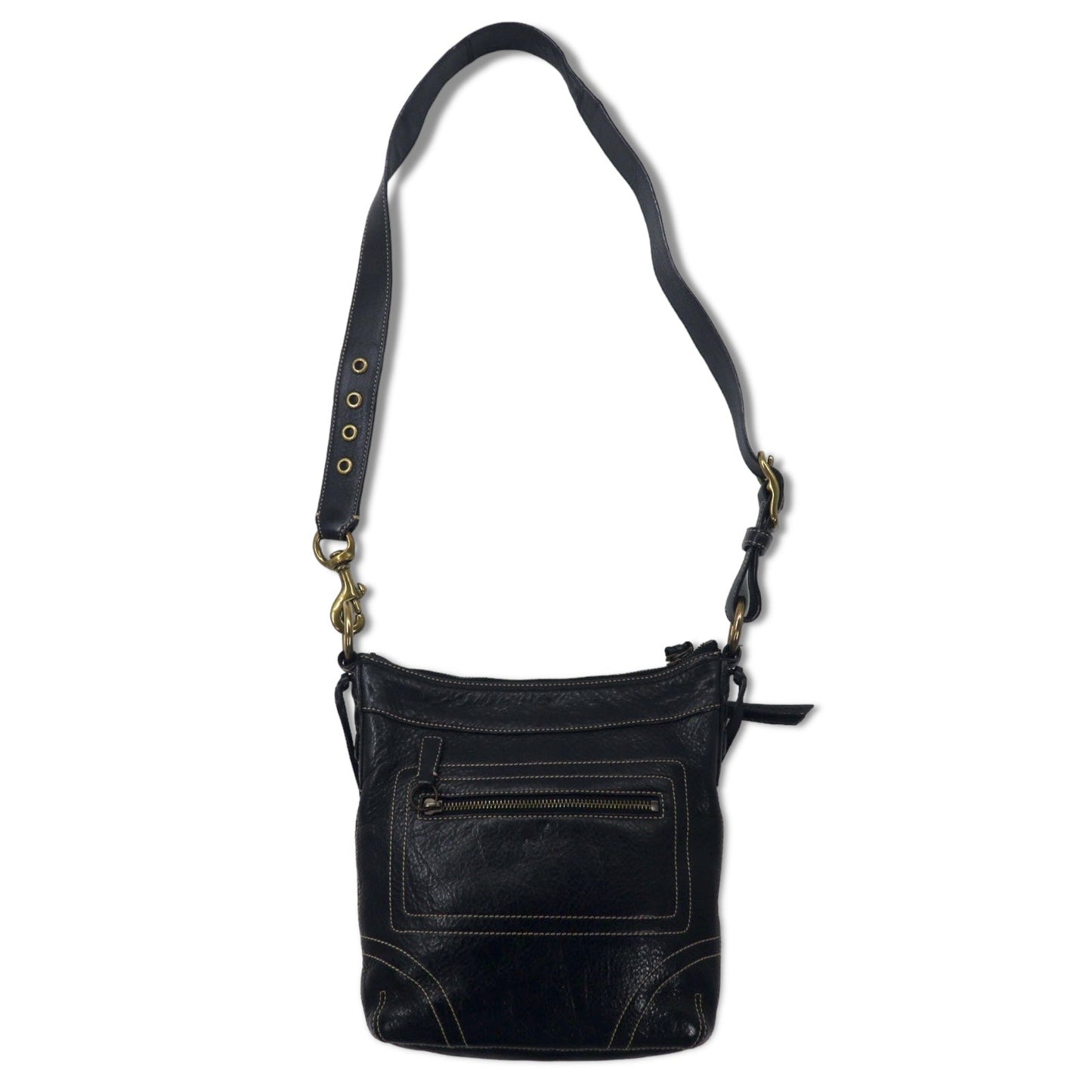 COACH ダッフル レザー クロスボディ ショルダーバッグ ブラック ステッチ 10398