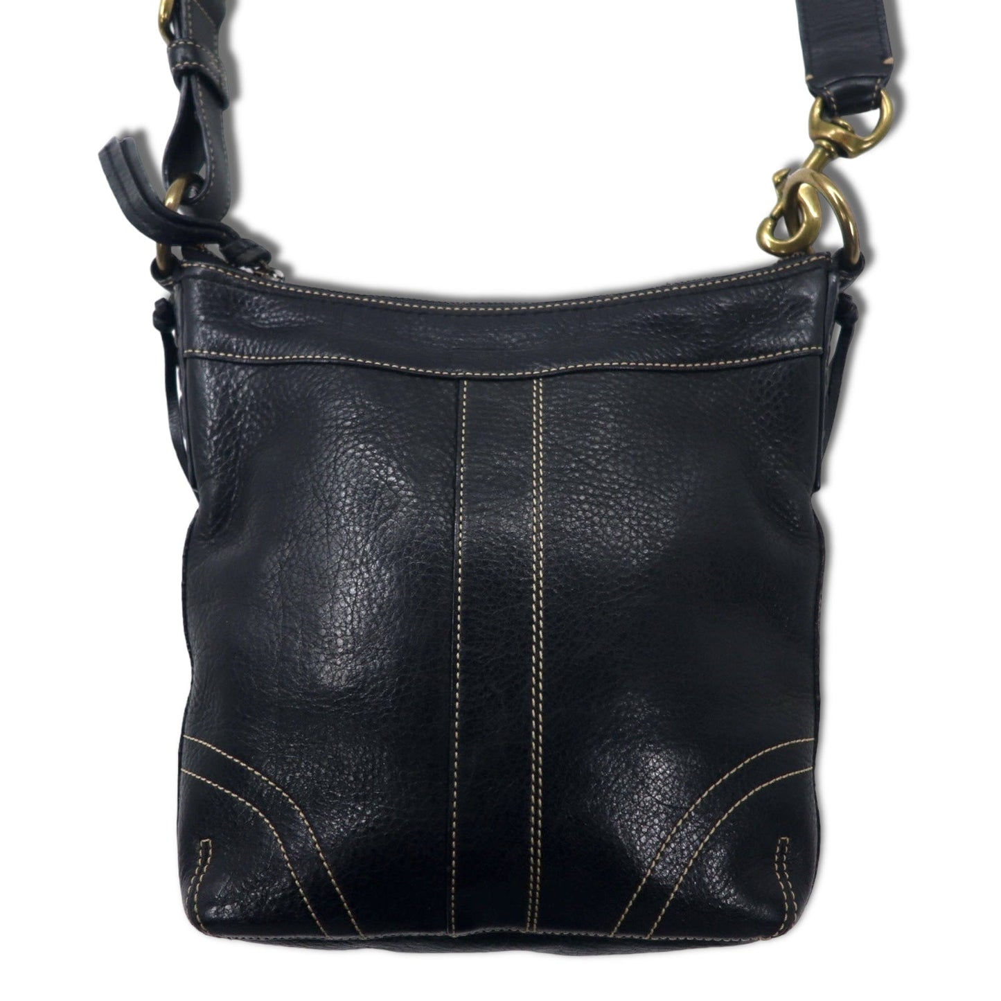 COACH ダッフル レザー クロスボディ ショルダーバッグ ブラック ステッチ 10398