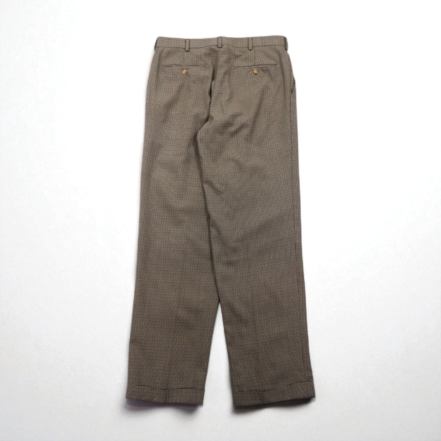 LANDS' END 2タック ワイド スラックスパンツ M ブラウン グレンチェック ウール