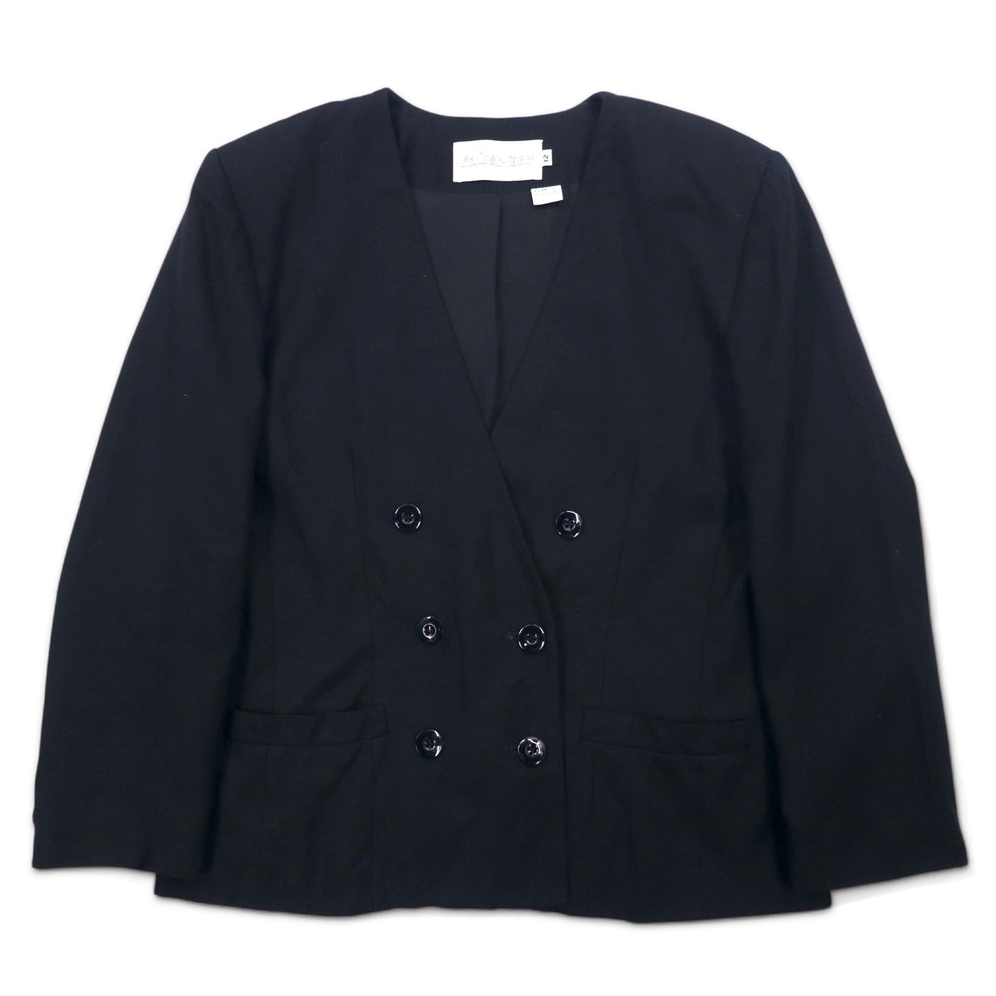 Vintage 90s made in USA Double-Breasted Blazer JH Collectibles ダブルブレスト ノーカラー テーラードジャケット XL ブラック レーヨン
