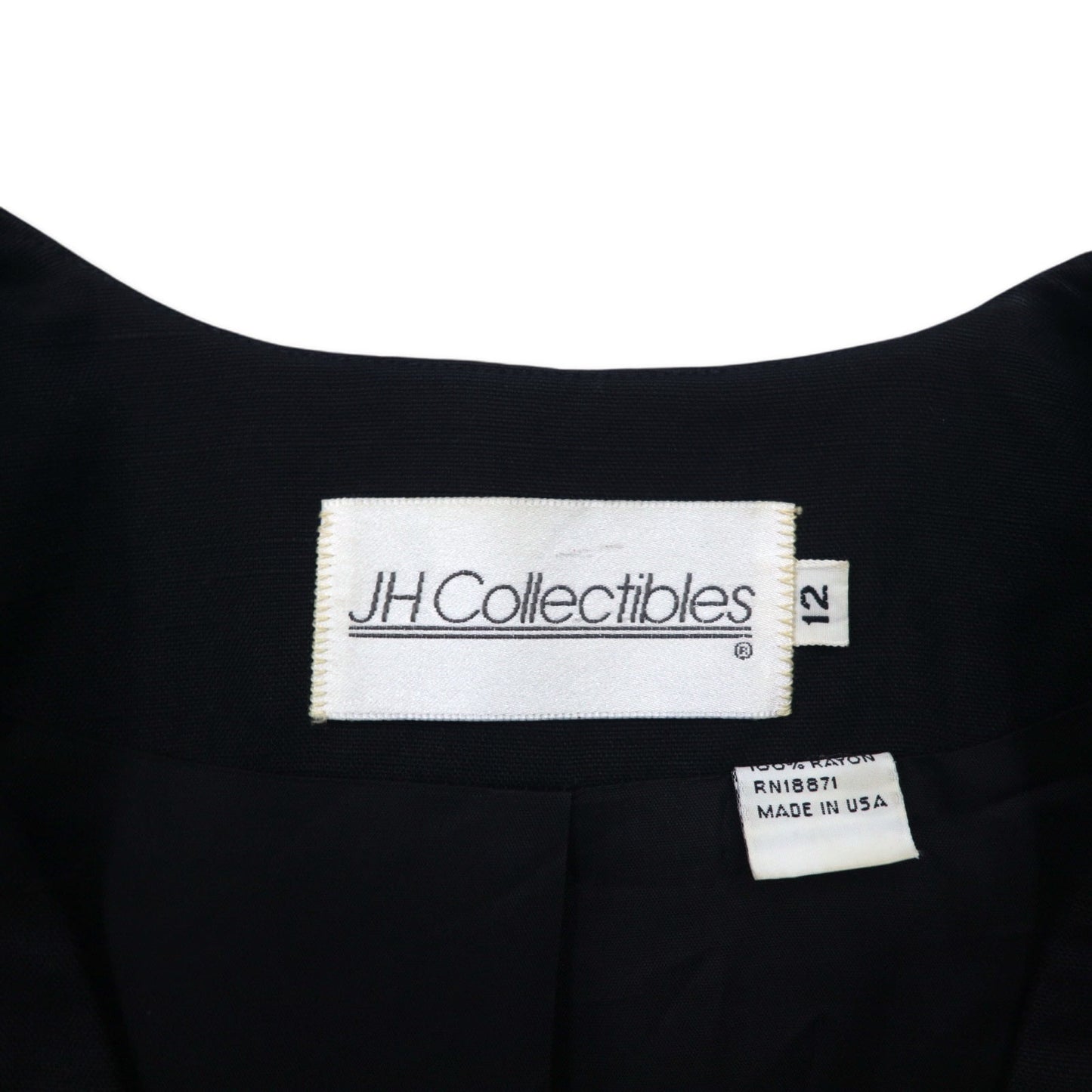 Vintage 90s made in USA Double-Breasted Blazer JH Collectibles ダブルブレスト ノーカラー テーラードジャケット XL ブラック レーヨン