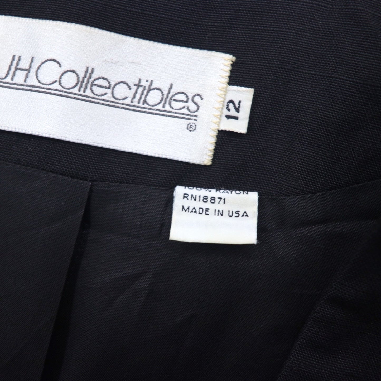 Vintage 90s made in USA Double-Breasted Blazer JH Collectibles ダブルブレスト ノーカラー テーラードジャケット XL ブラック レーヨン
