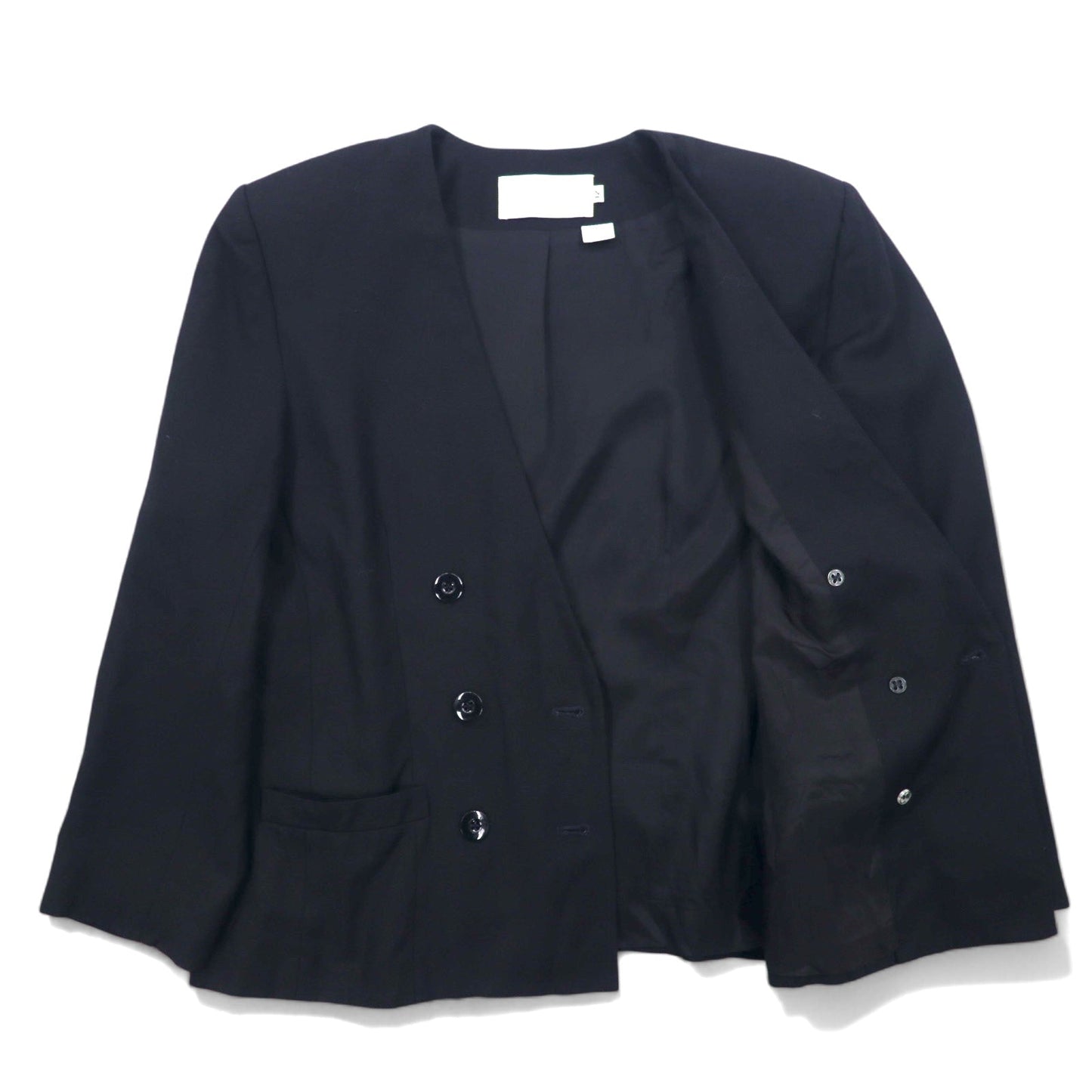 Vintage 90s made in USA Double-Breasted Blazer JH Collectibles ダブルブレスト ノーカラー テーラードジャケット XL ブラック レーヨン