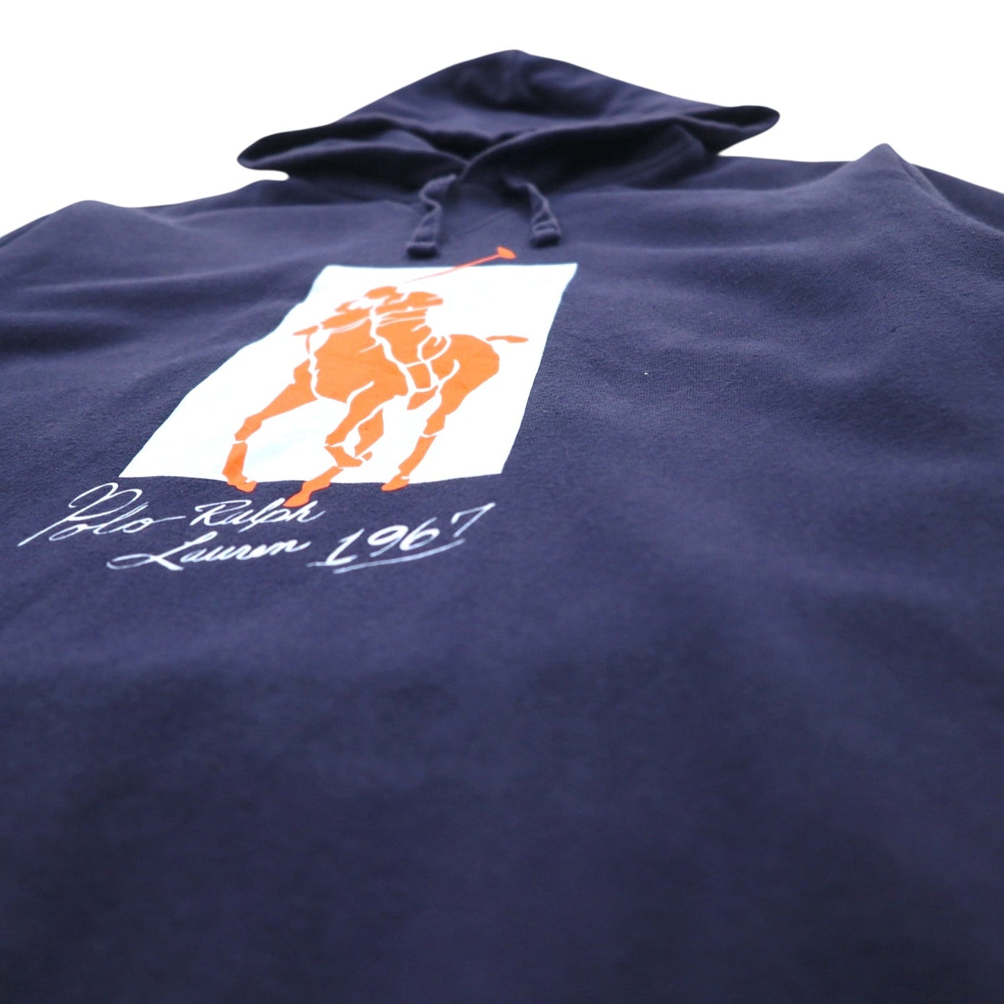 POLO RALPH LAUREN ポニー プリント プルオーバー パーカー M ネイビー 裏起毛 サイドポケット