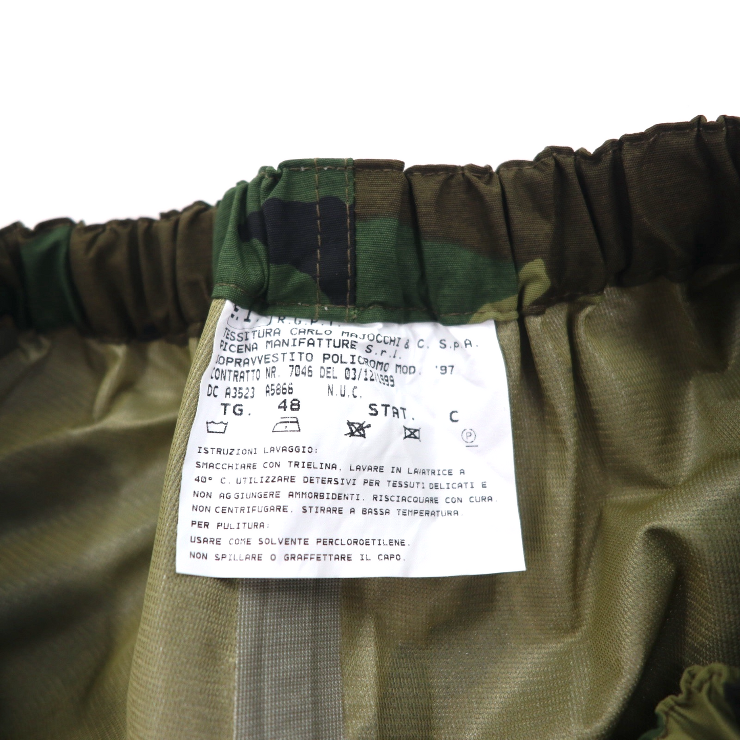 Vintage 90s Italian Army Tech Pants E.I. 90年代 イタリア軍 ミリタリー ナイロンパンツ レインパンツ M カーキ ウッドランド カモフラ 防水