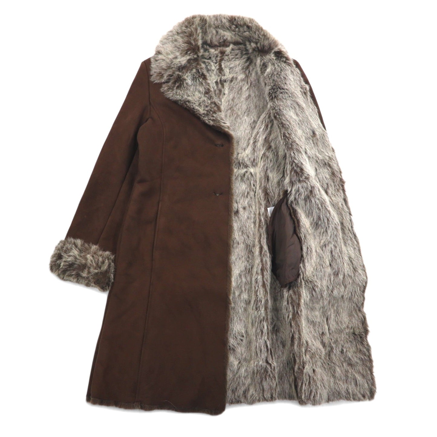90s Vintage Faux Shearling Coat MARVIN RICHARDS ムートンコート M ブラウン ポリエステル フェイク エコ ファー