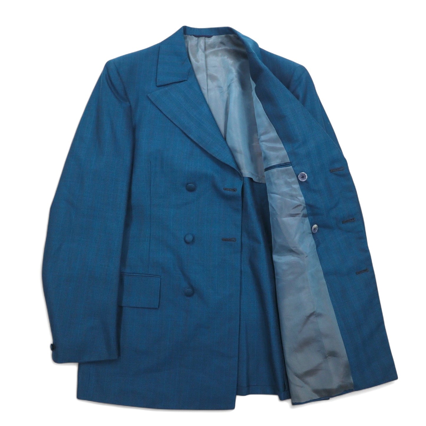 60年代 Vintage UNION MADE Blazer Jacket Dittrich ダブルブレスト テーラードジャケット L ブルー ストライプ ポリエステル