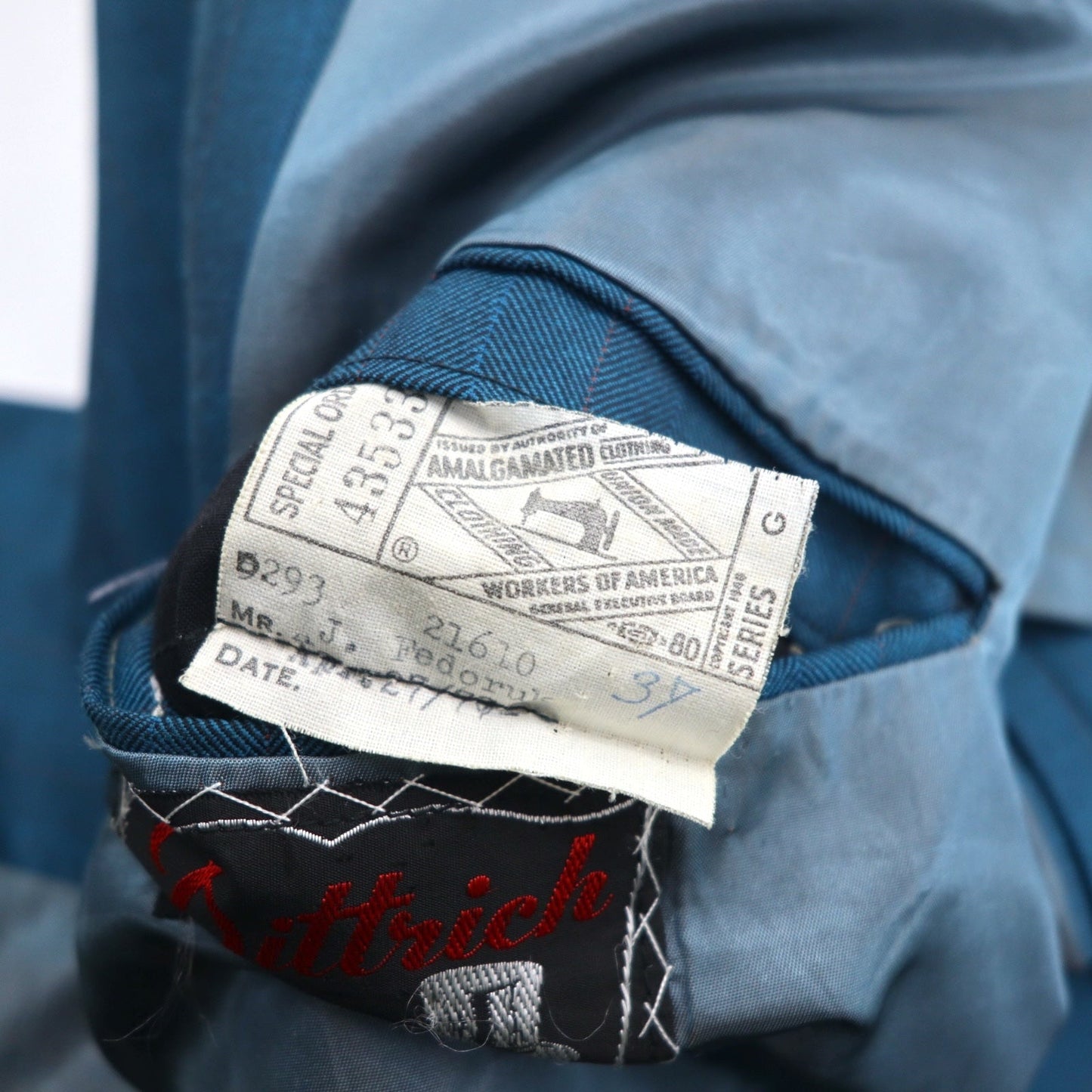 60年代 Vintage UNION MADE Blazer Jacket Dittrich ダブルブレスト テーラードジャケット L ブルー ストライプ ポリエステル
