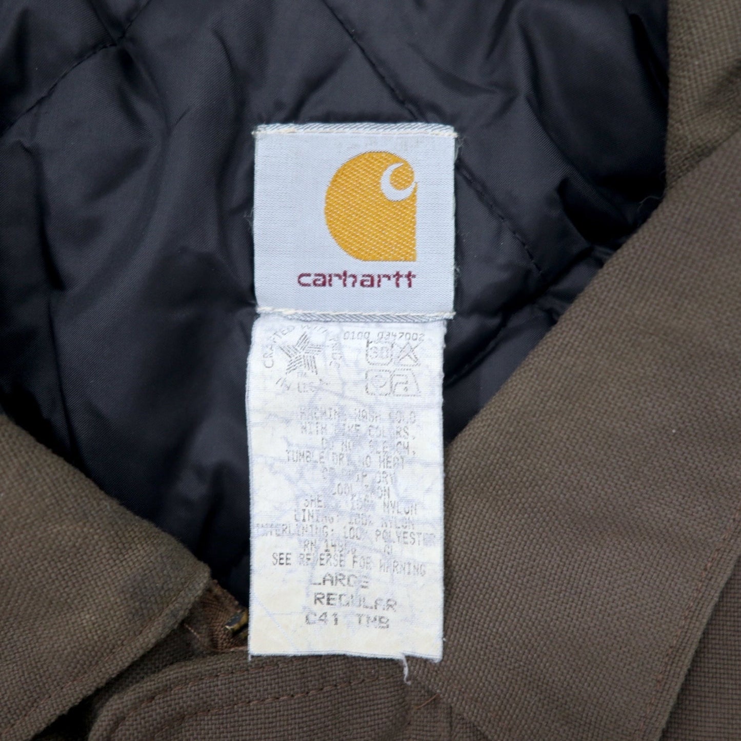 carhartt USA製 90年代 トラディショナルコート ワークジャケット L カーキ ナイロンキャンバス ドローコード キルティングライナー TRADITIONAL ARCTIC QUILT-LINED COAT C41