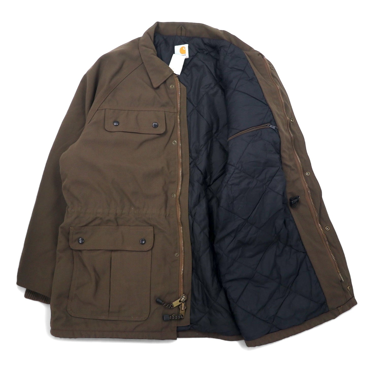 carhartt USA製 90年代 トラディショナルコート ワークジャケット L カーキ ナイロンキャンバス ドローコード キルティングライナー TRADITIONAL ARCTIC QUILT-LINED COAT C41