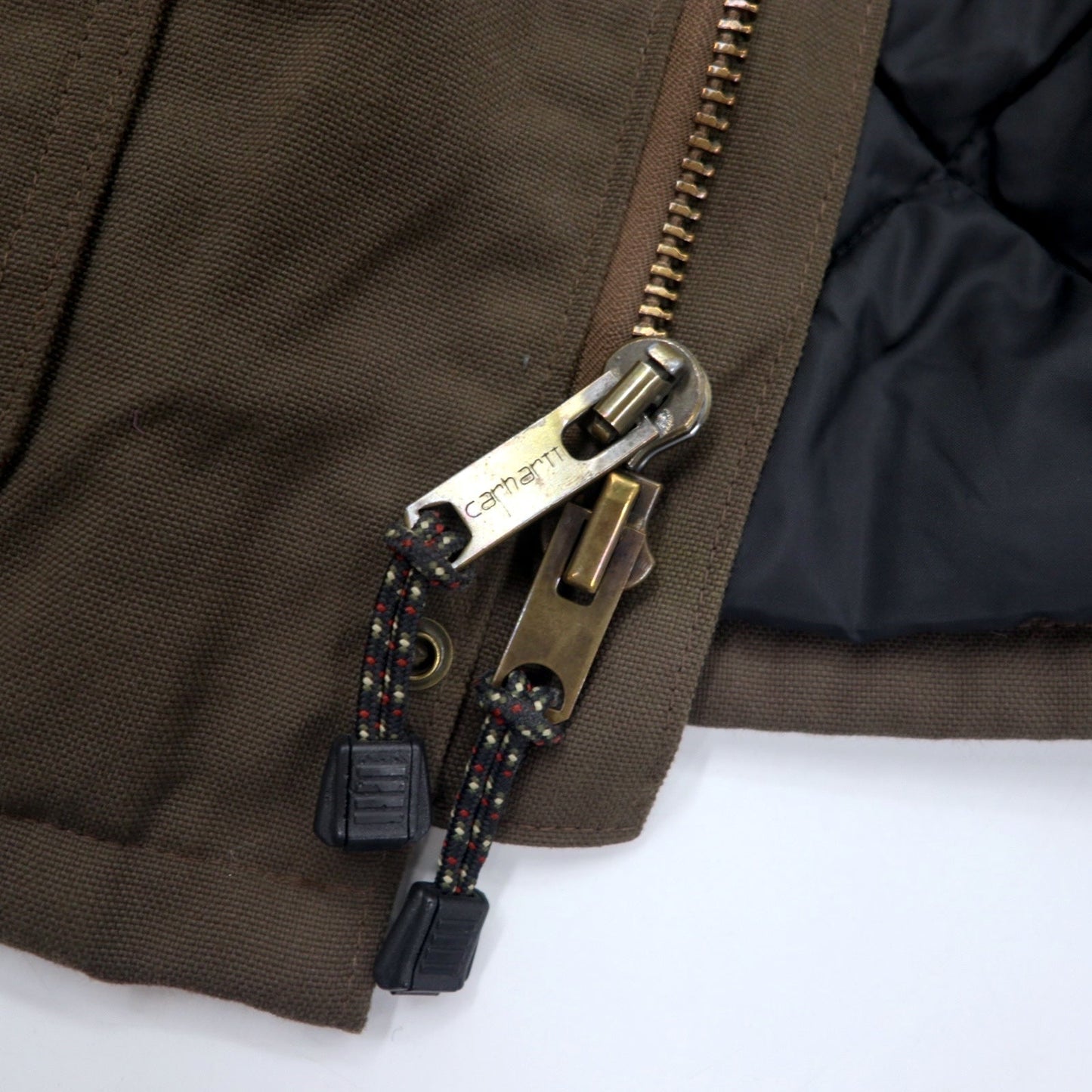 carhartt USA製 90年代 トラディショナルコート ワークジャケット L カーキ ナイロンキャンバス ドローコード キルティングライナー TRADITIONAL ARCTIC QUILT-LINED COAT C41