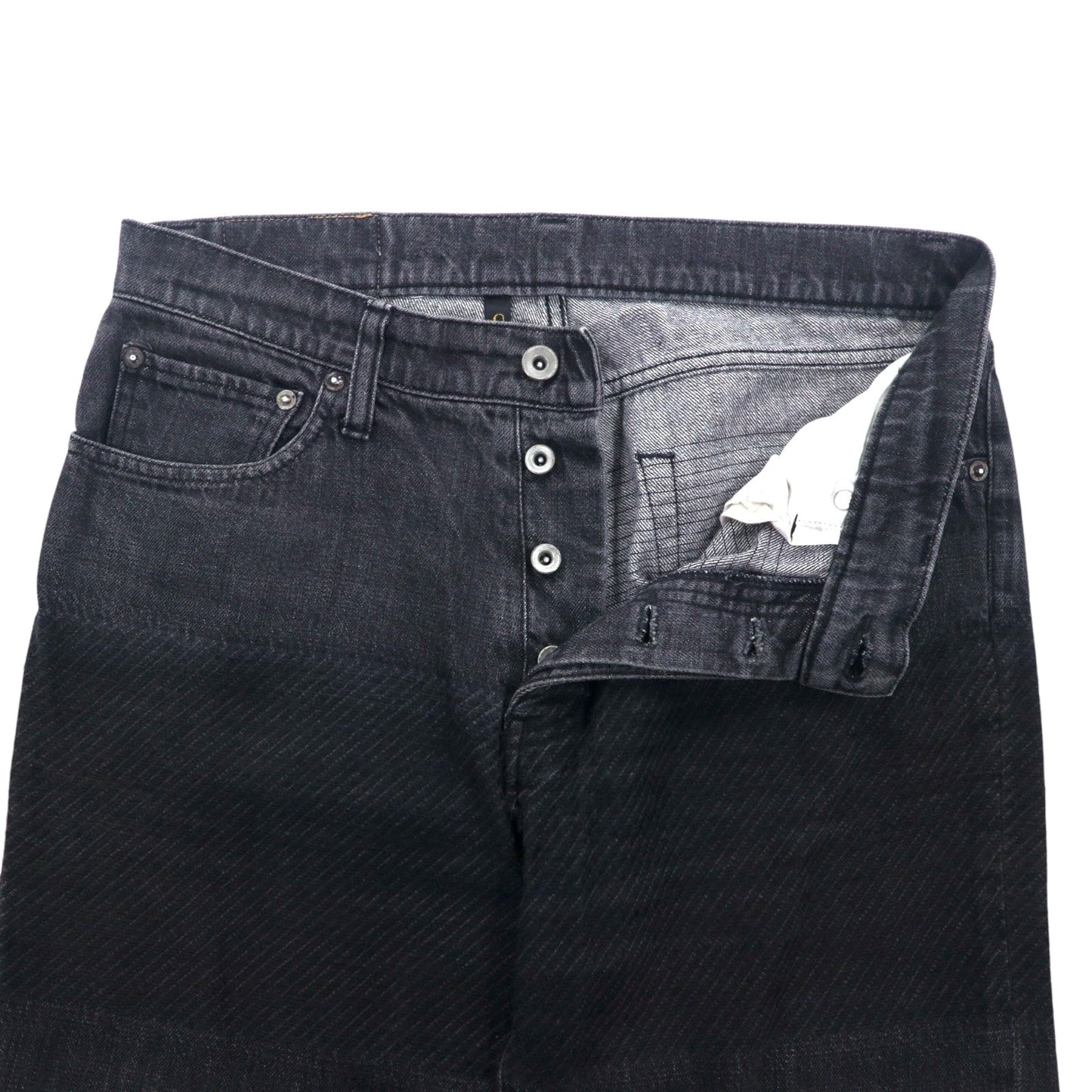 RYU 切替えデザイン ブラック デニムパンツ L コットン ボタンフライ 日本製