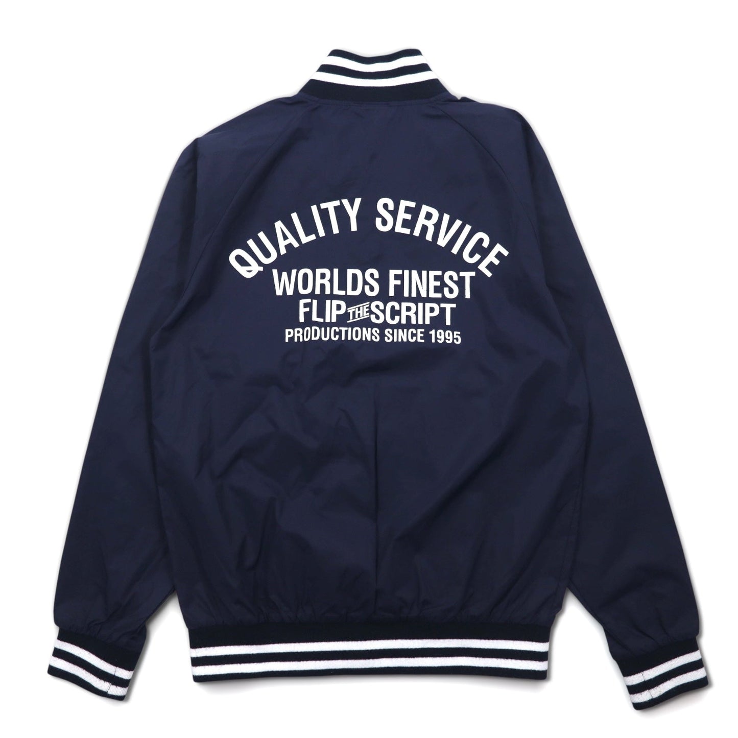 Flip The Script リブライン スタジャン M ネイビー ナイロン バックロゴプリント