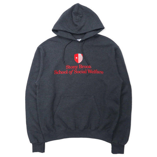 Champion ECO カレッジ プルオーバーパーカー L グレー コットン 裏起毛 Stony Brook School of Social Welfare ビッグサイズ