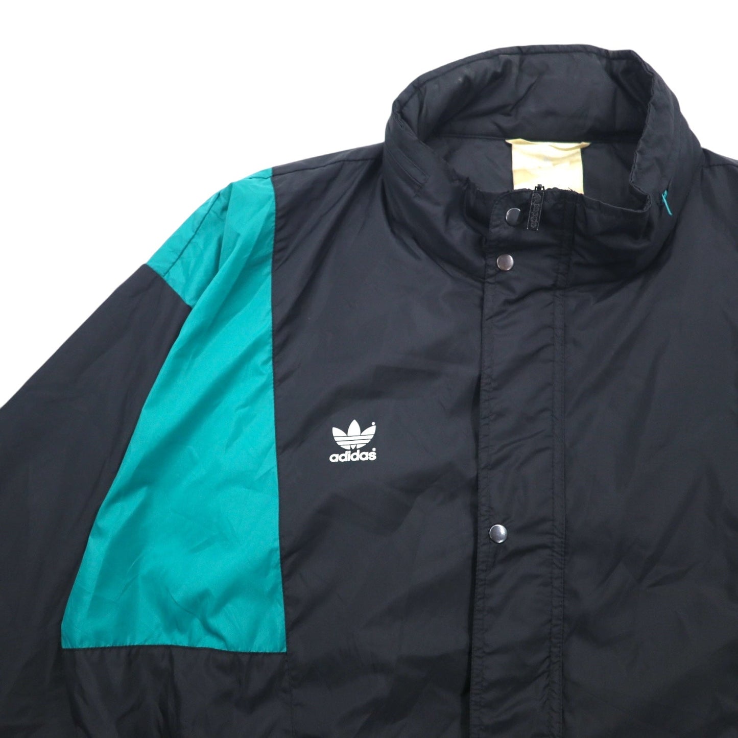 adidas 90年代 ナイロンジャケット XL ブラック ナイロン トレフォイルロゴ ドローコード フード収納式 銀タグ