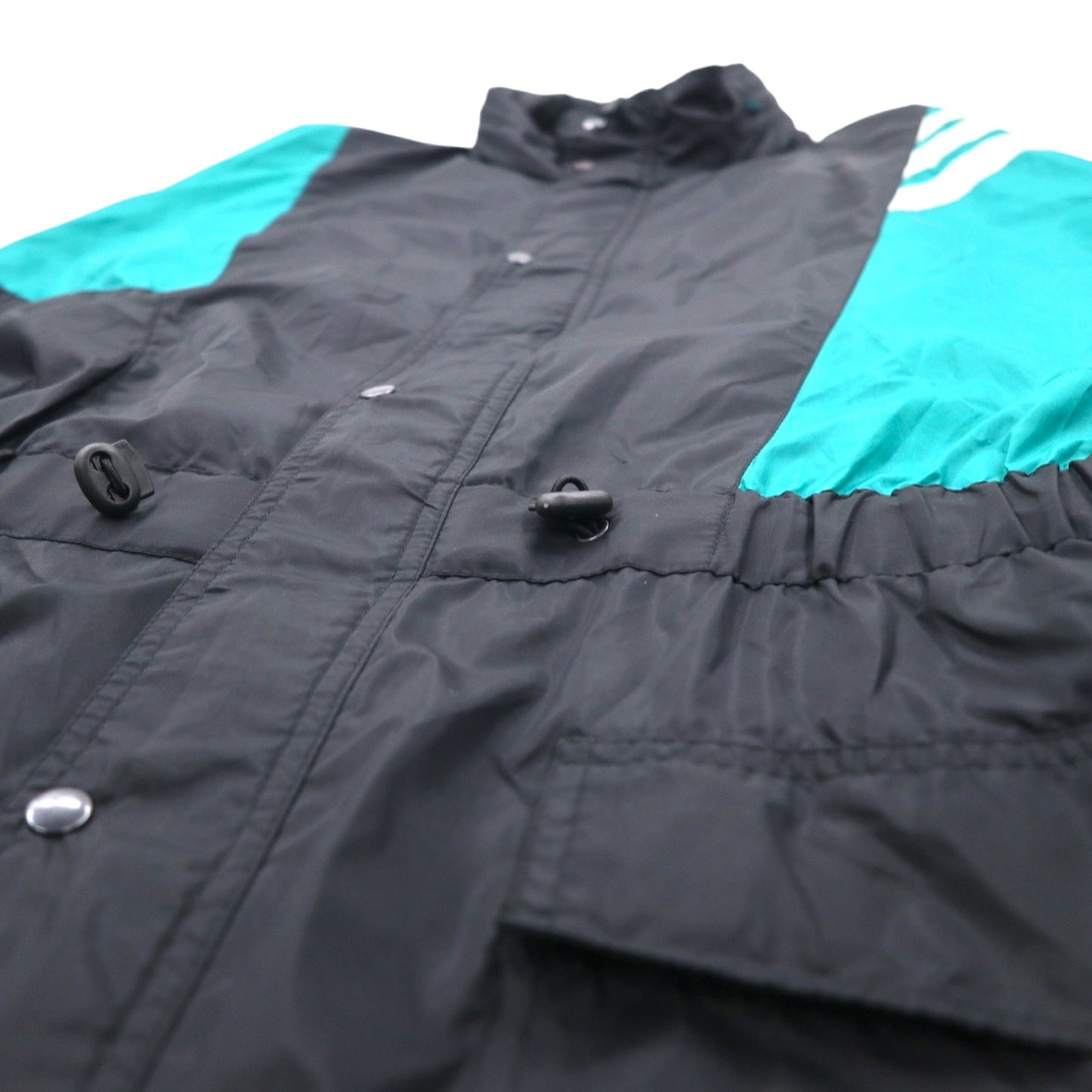 adidas 90年代 ナイロンジャケット XL ブラック ナイロン トレフォイルロゴ ドローコード フード収納式 銀タグ
