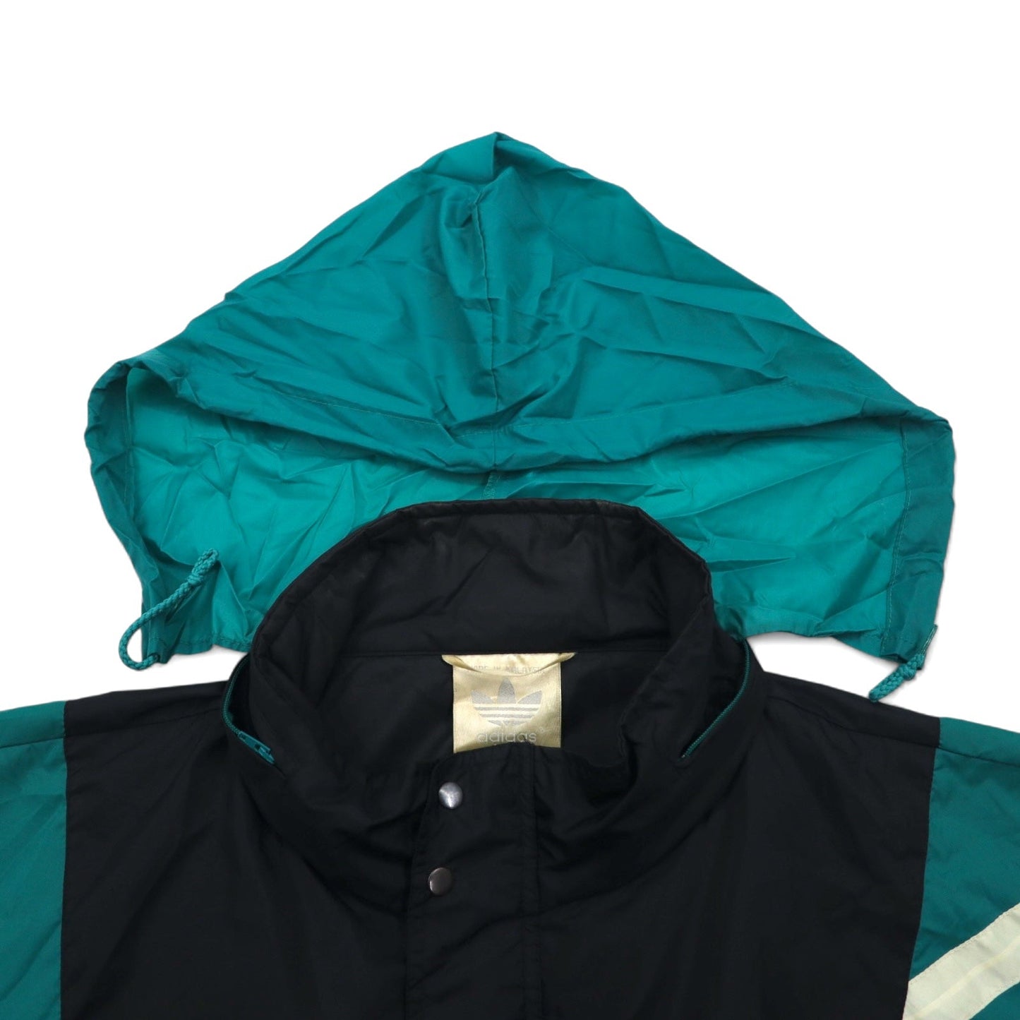 adidas 90年代 ナイロンジャケット XL ブラック ナイロン トレフォイルロゴ ドローコード フード収納式 銀タグ