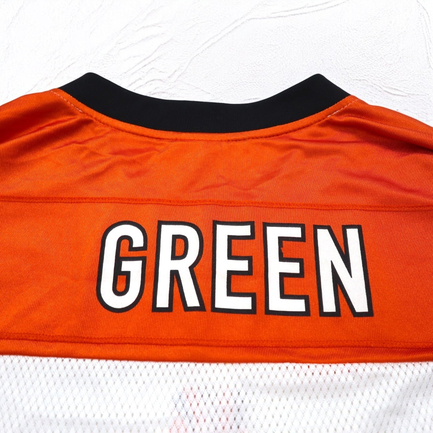 Reebok ゲームシャツ XL ホワイト オレンジ ポリエステル メッシュ ナンバリング NFL ベンガルズ