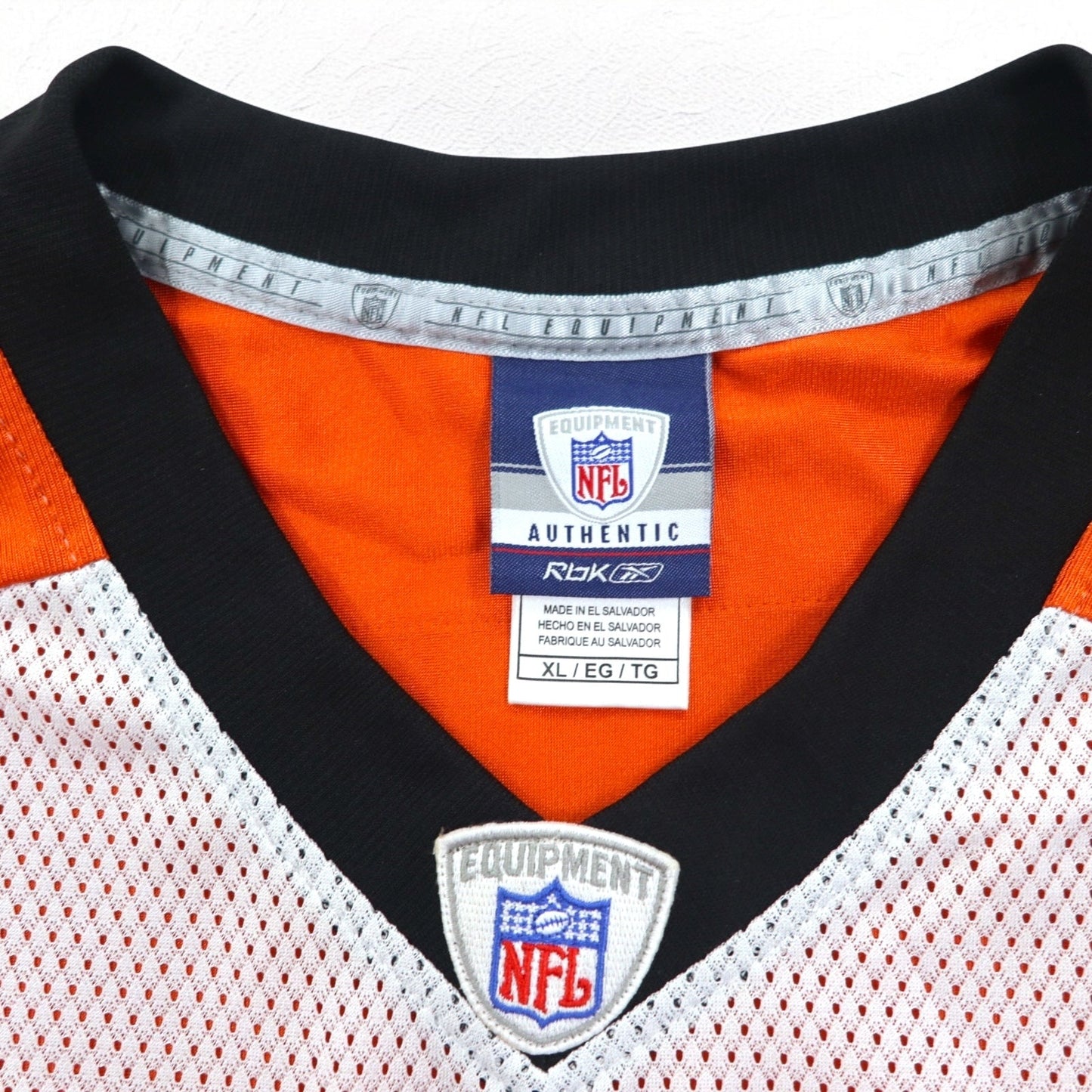 Reebok ゲームシャツ XL ホワイト オレンジ ポリエステル メッシュ ナンバリング NFL ベンガルズ