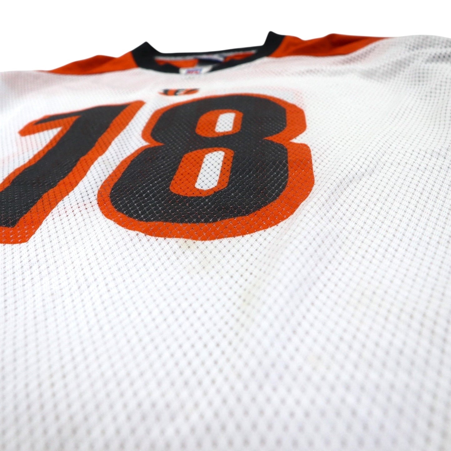 Reebok ゲームシャツ XL ホワイト オレンジ ポリエステル メッシュ ナンバリング NFL ベンガルズ