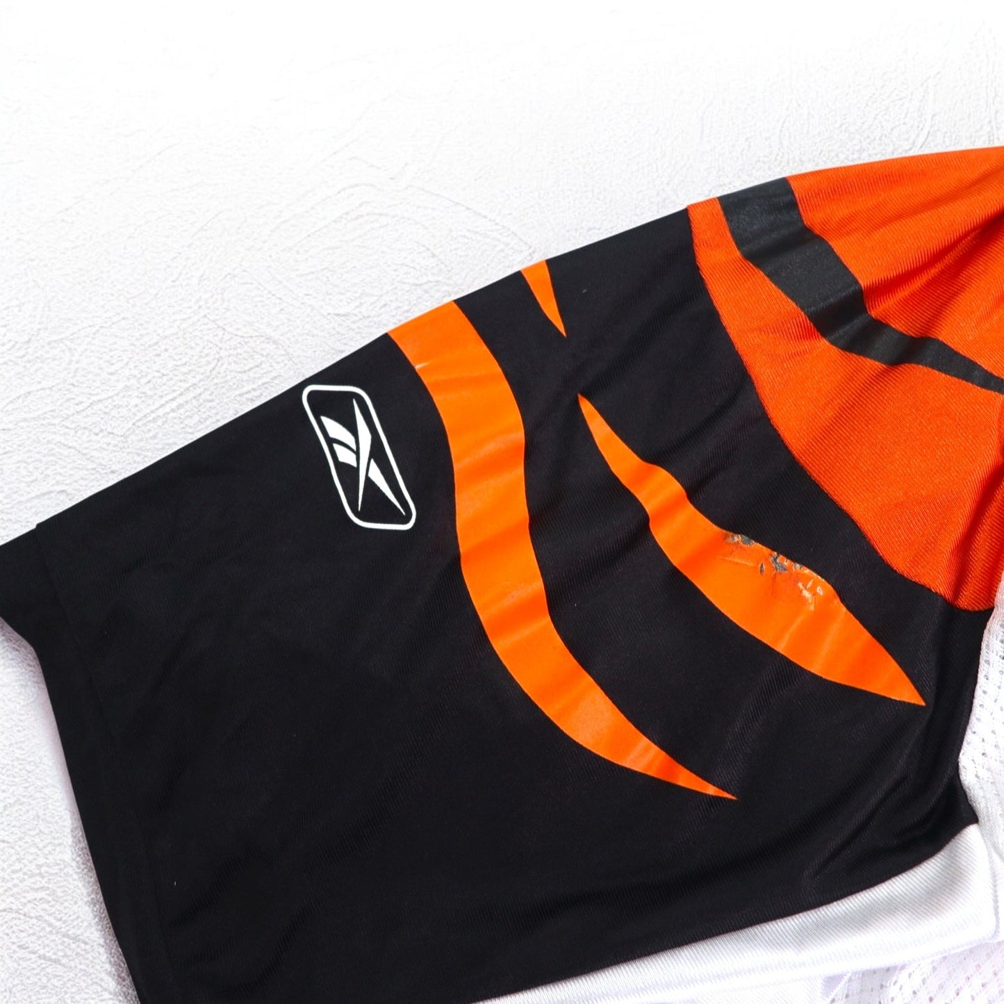 Reebok ゲームシャツ XL ホワイト オレンジ ポリエステル メッシュ ナンバリング NFL ベンガルズ