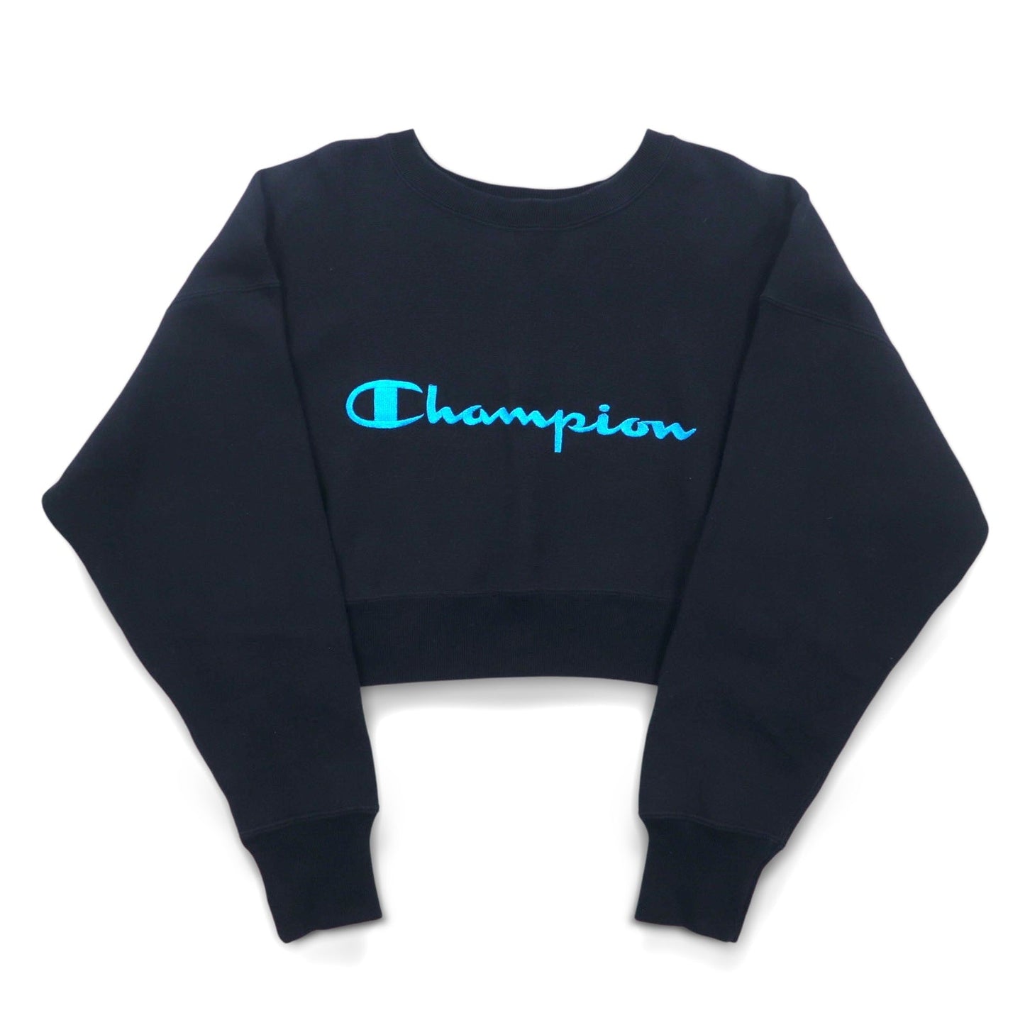 Champion クロップド リバースウィーブ REVERSE WEAVE スウェット M ブラック スクリプトロゴ刺繍 COMPACT VOLUME TOP CWSL009