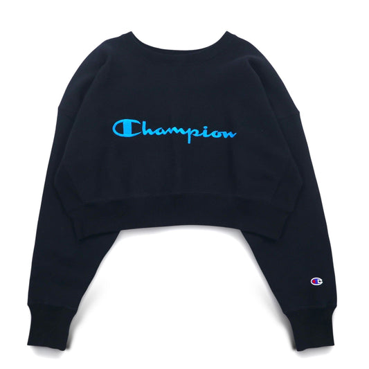 Champion クロップド リバースウィーブ REVERSE WEAVE スウェット M ブラック スクリプトロゴ刺繍 COMPACT VOLUME TOP CWSL009