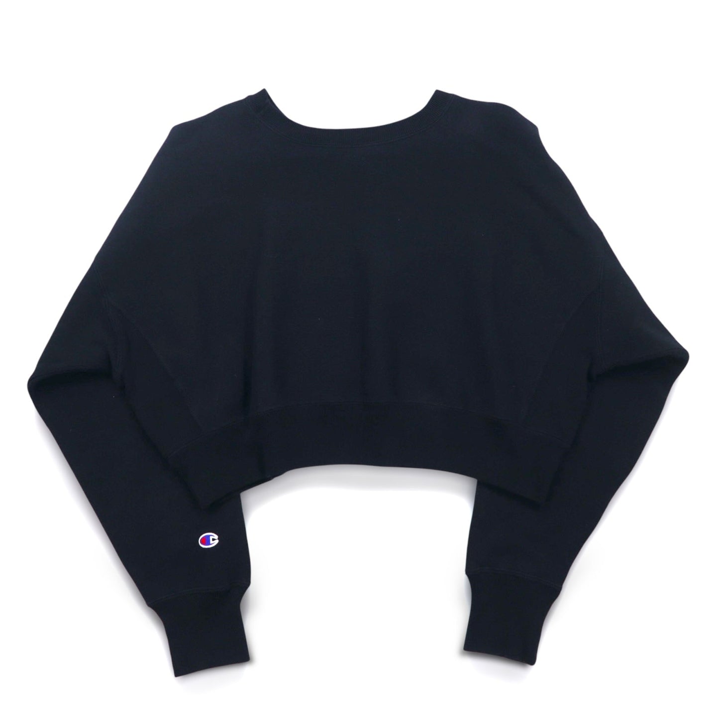 Champion クロップド リバースウィーブ REVERSE WEAVE スウェット M ブラック スクリプトロゴ刺繍 COMPACT VOLUME TOP CWSL009