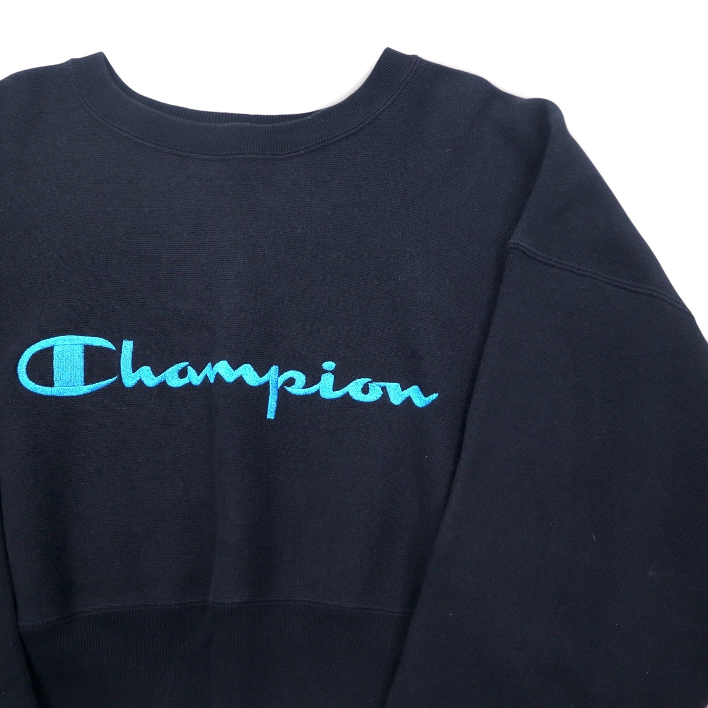 Champion クロップド リバースウィーブ REVERSE WEAVE スウェット M ブラック スクリプトロゴ刺繍 COMPACT VOLUME TOP CWSL009