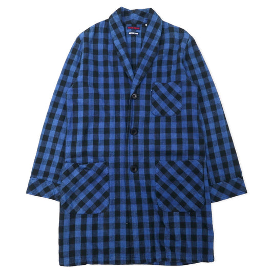 BLUE BLUE ガウンコート チェスターコート 羽織 2 ブルー チェック コットン INDIGO DYE 日本製